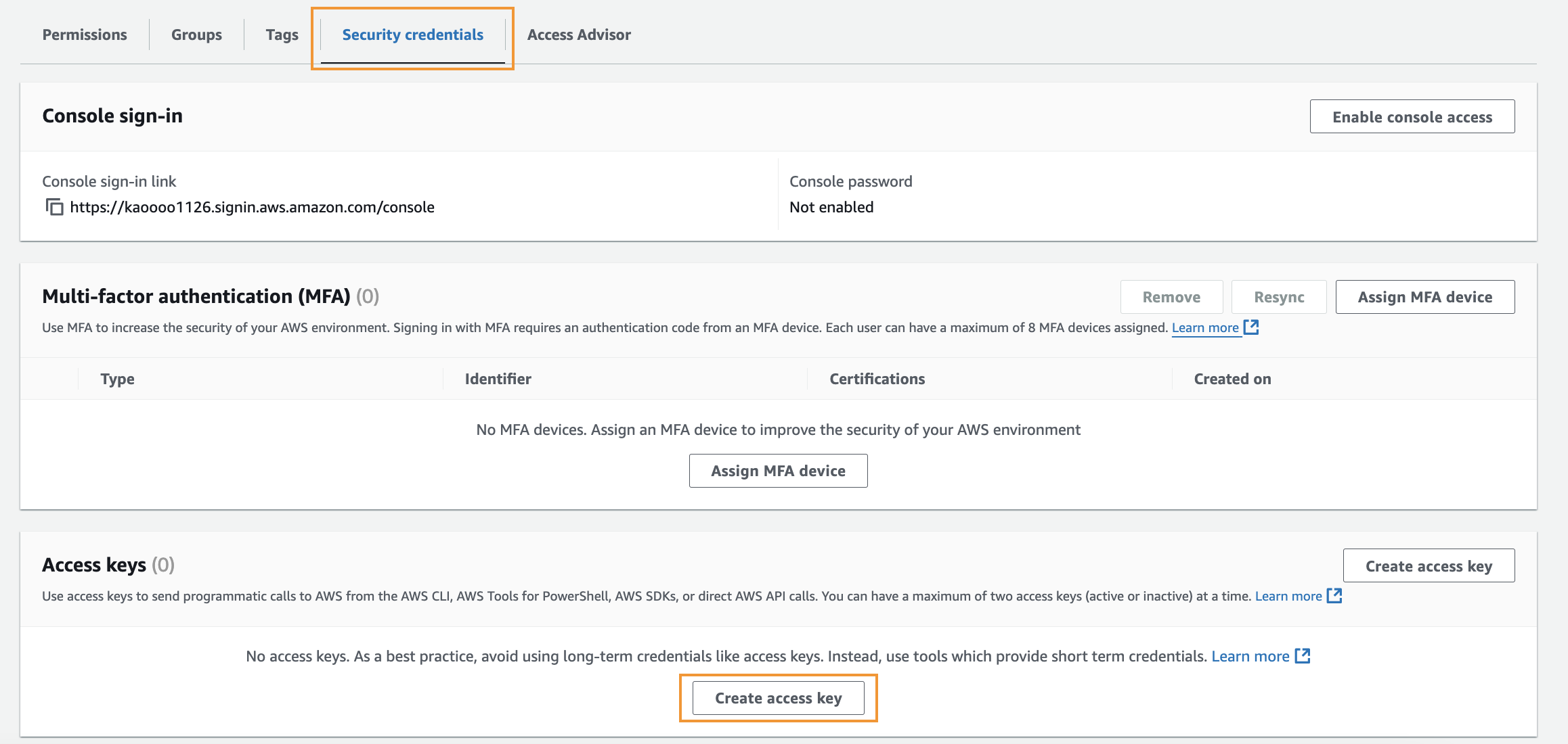 View AWS Access Keys