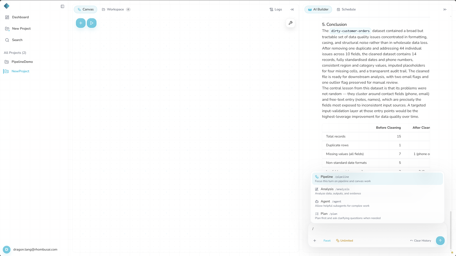 Select Pipeline mode in the AI Builder