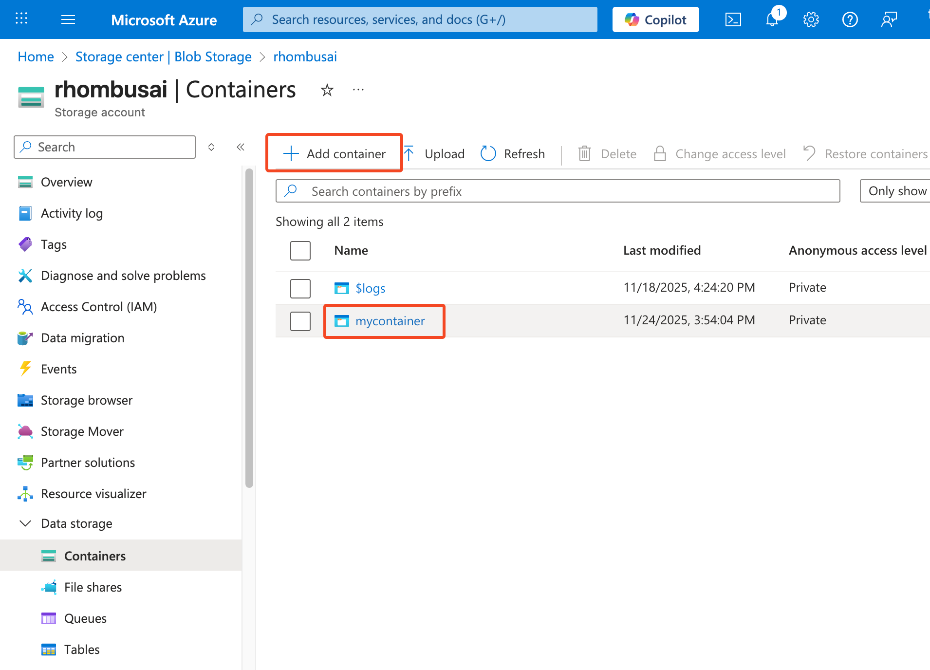 Create a new container