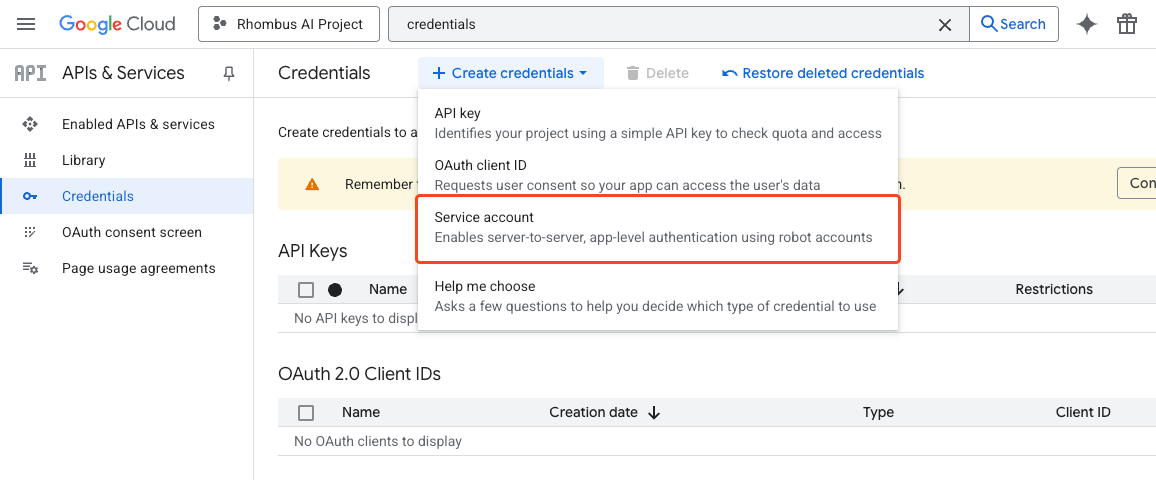 create service account