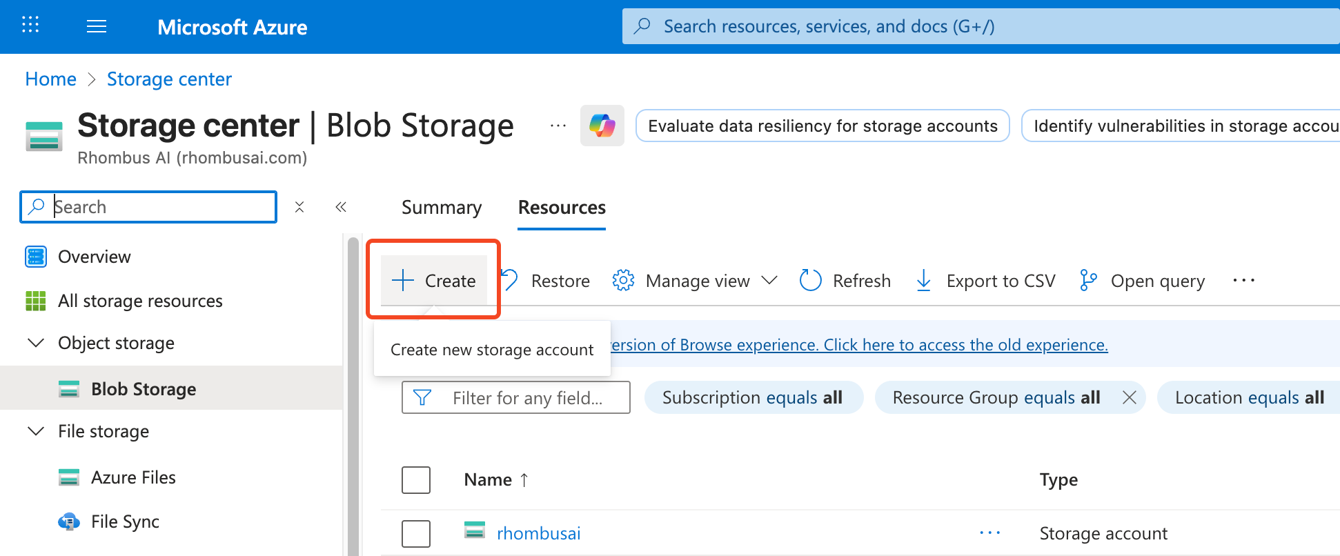 Create a storage account