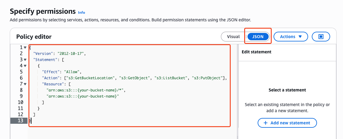 Enter IAM Policy JSON