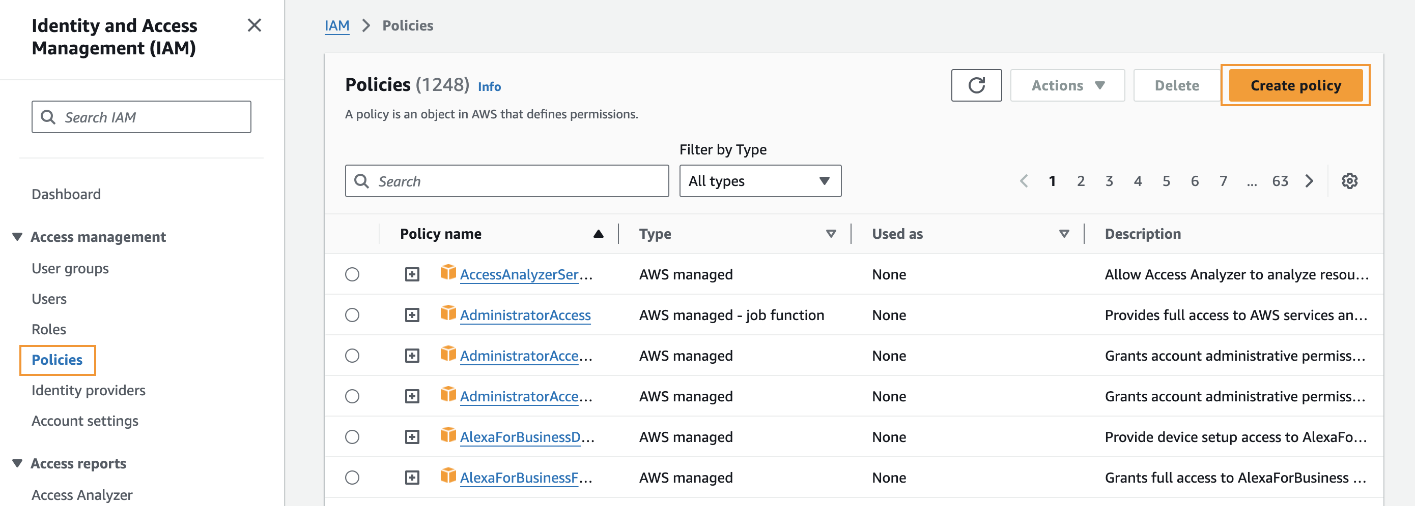 Open IAM Console and Create Policy