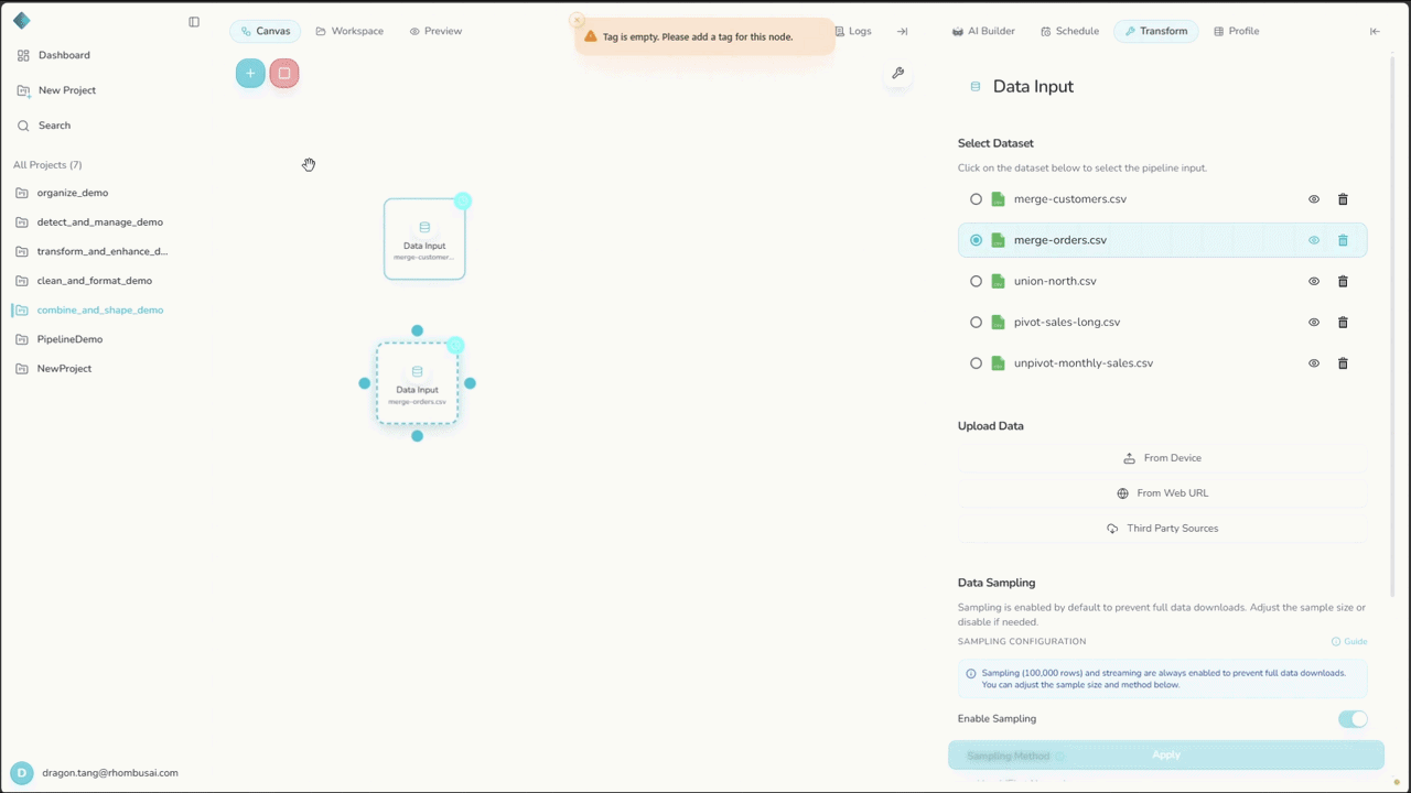 Configure and apply a Merge transform