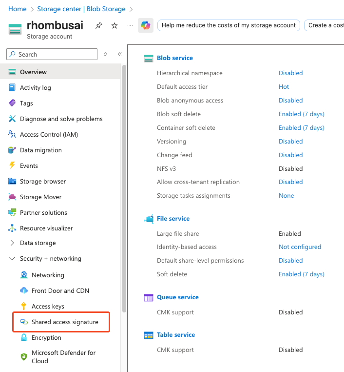 user portal and Shared access signature